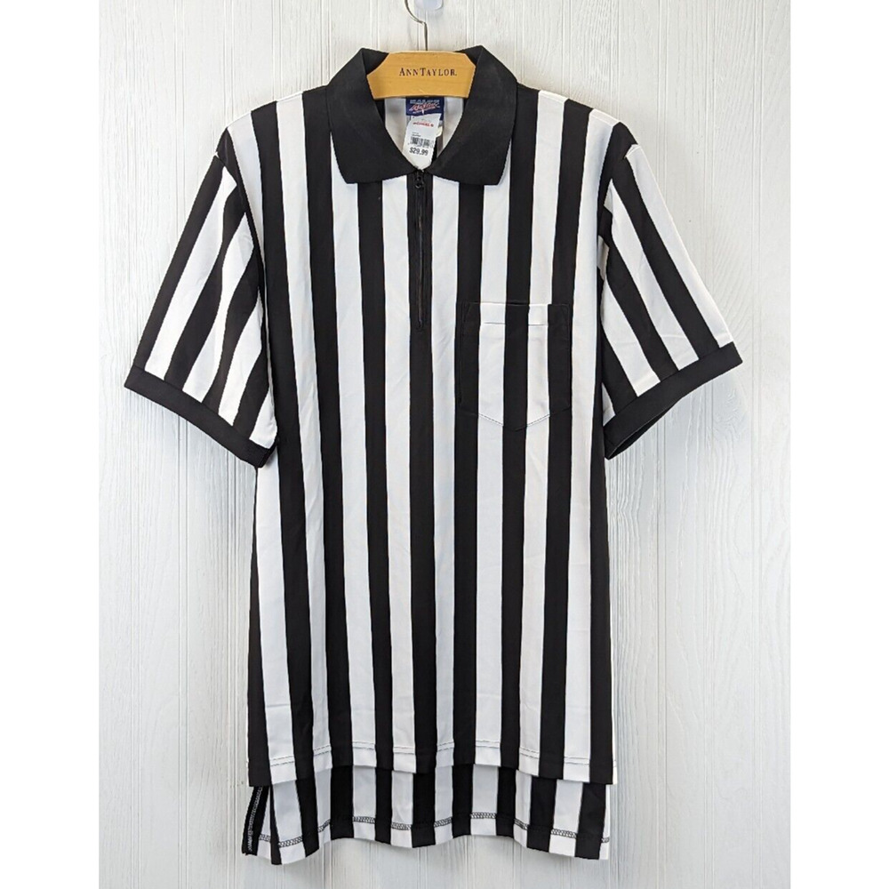 Dalco Athletic Referee Polo Shirt T-Shirt Black & White Quarter Zip Size Large